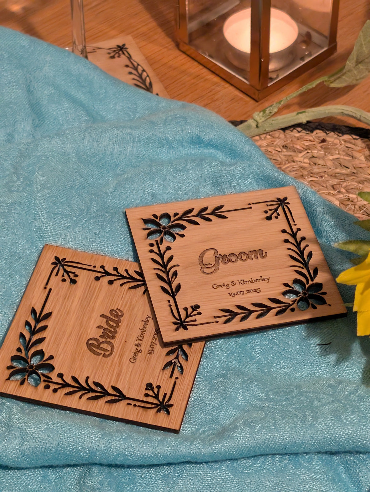 Engraved Wooden Place Name and Coaster