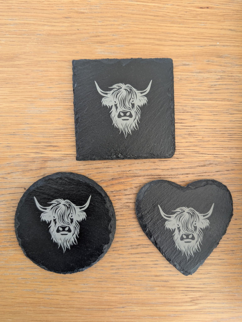 Slate Highland Cow Coaster