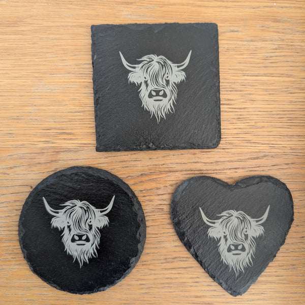Slate Highland Cow Coaster