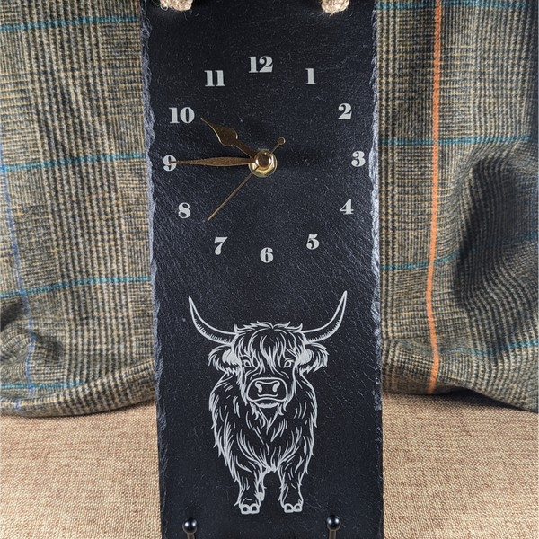 Highland Cow Slate Clock