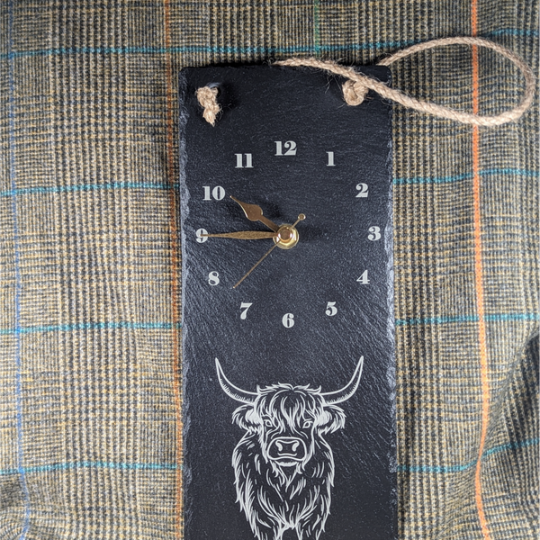 Highland Cow Slate Clock